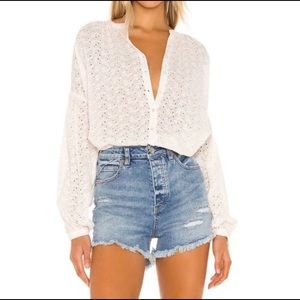 Free People Cream Eyelet Maddison Buttoned Top Extra Large